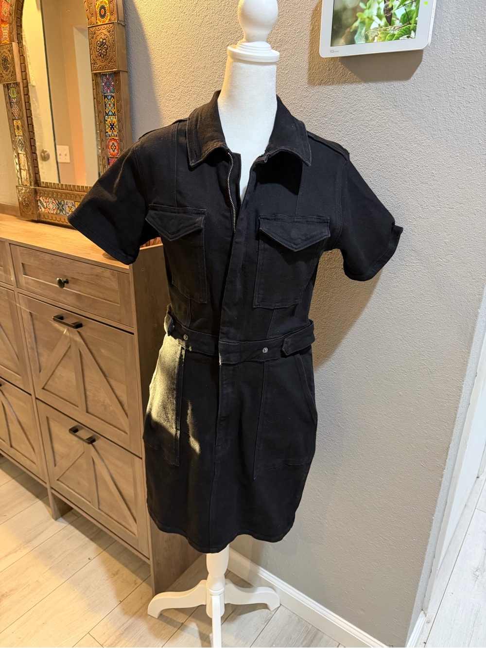 Good American Black Short-Sleeve Utility Mini Dress